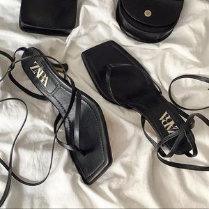 Zara Square Toe High Heel Leather Sandals